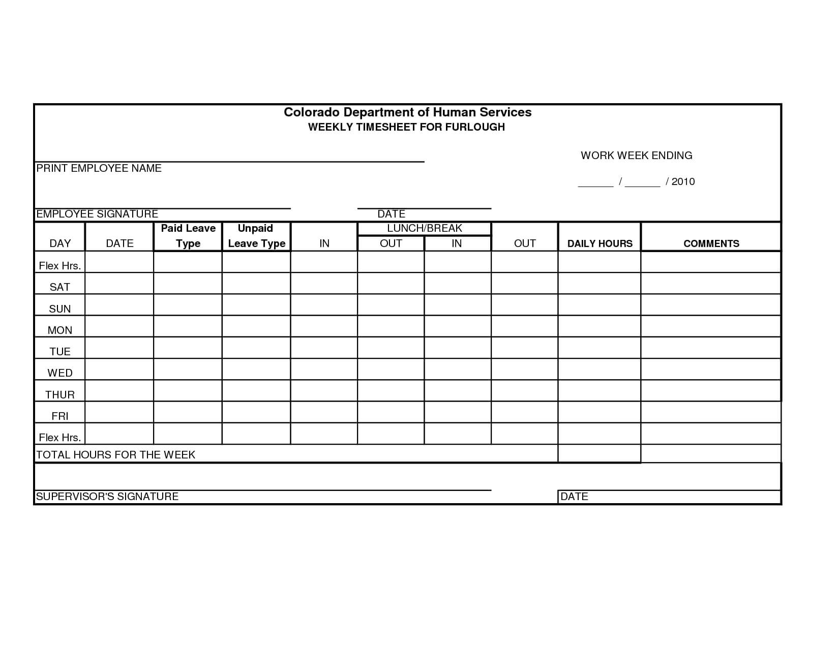 Free Printable Time Sheets Forms | Furlough Weekly Time Within Weekly Time Card Template Free