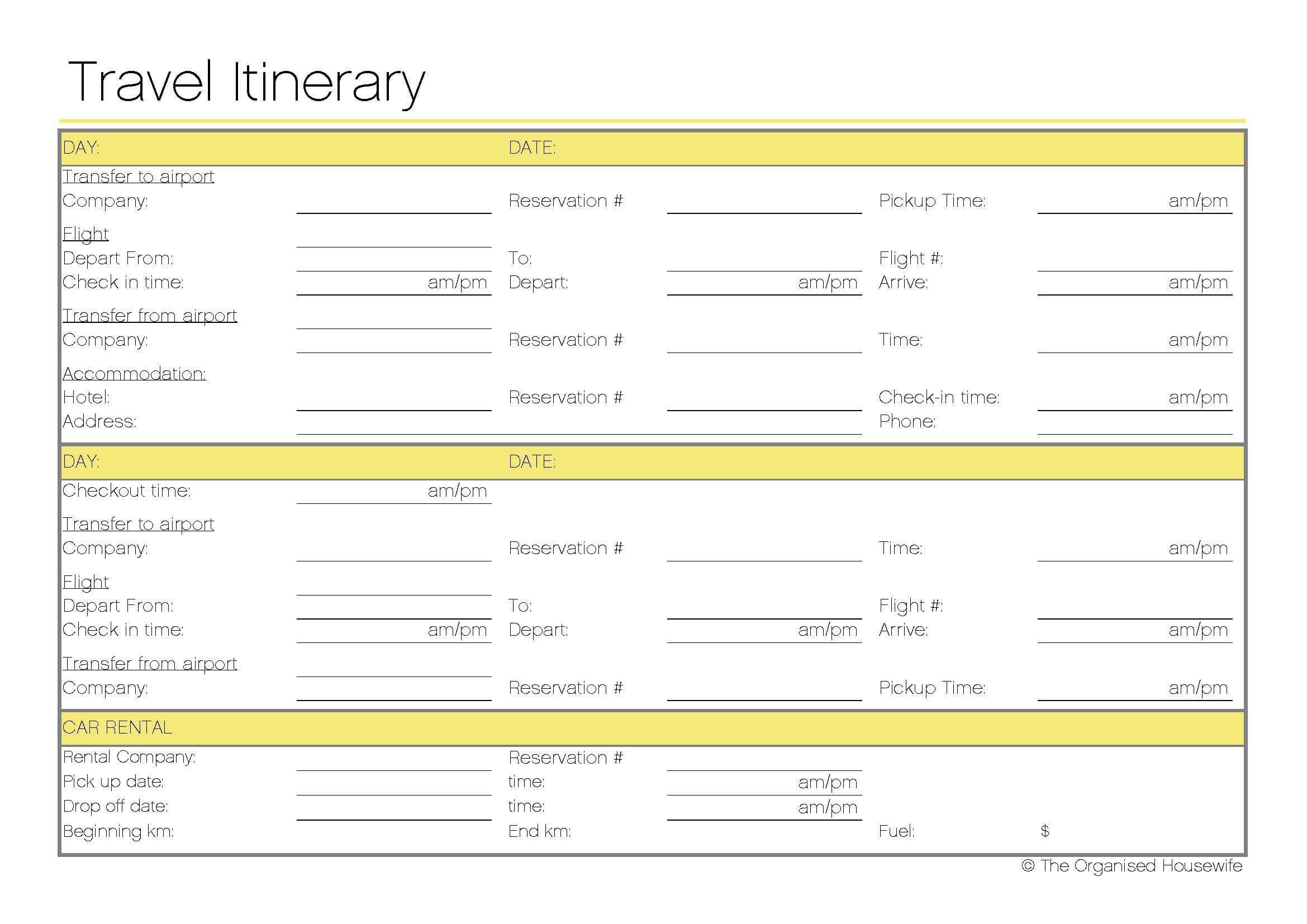 Free Printable – Travel Itinerary | Itineraries, Etc Within Blank Trip Itinerary Template