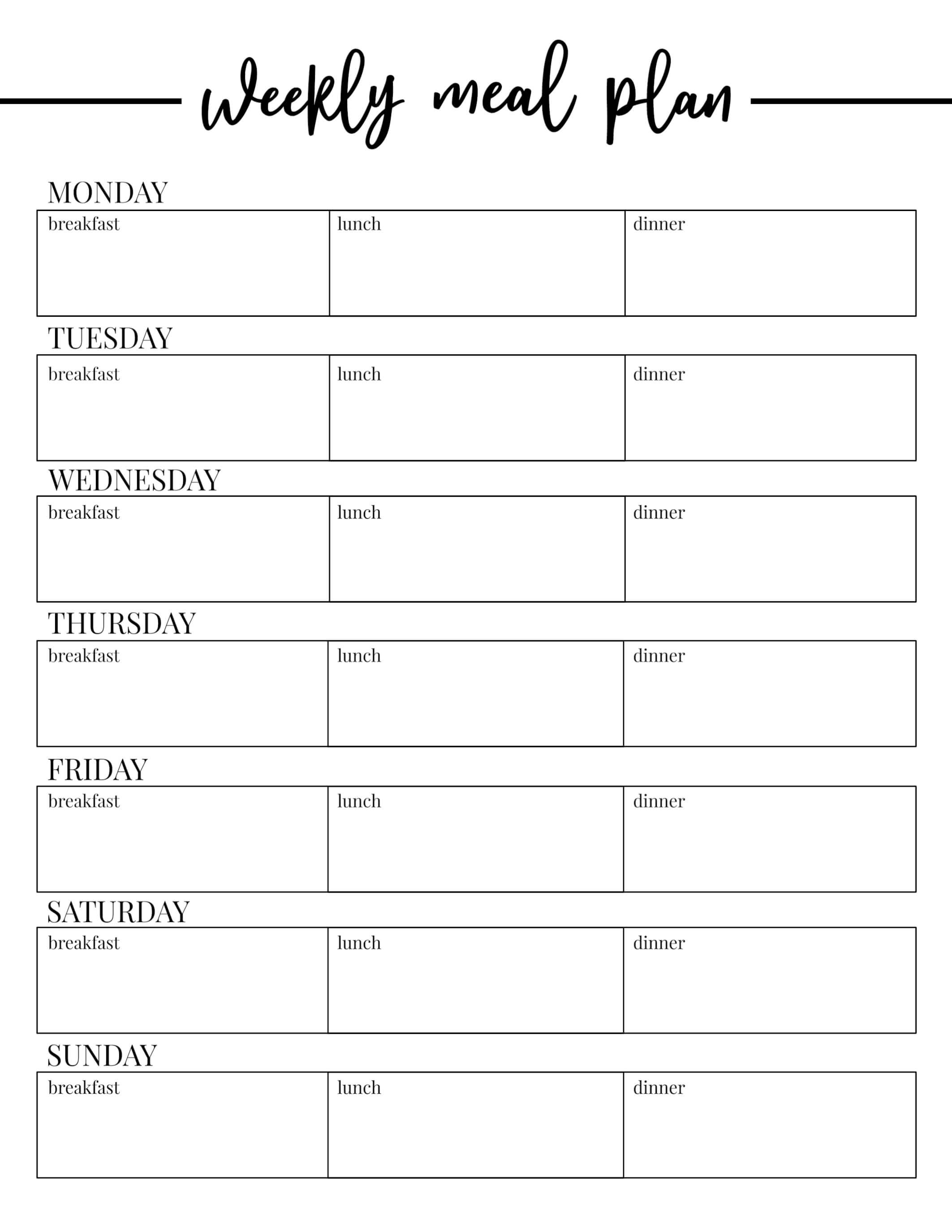 Free Printable Weekly Meal Plan Template – Paper Trail Design In Blank Meal Plan Template
