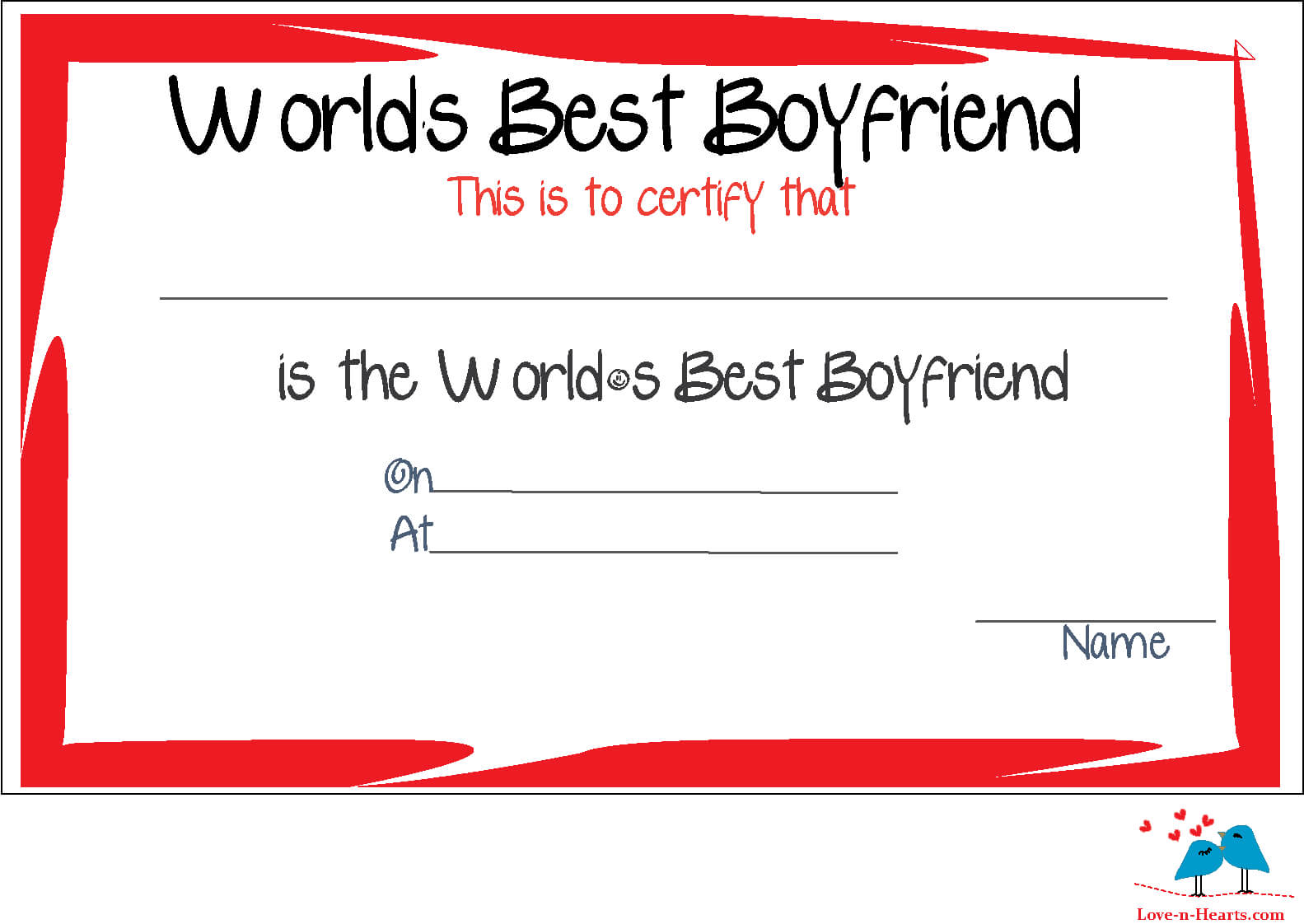Free Printable World's Best Boyfriend Certificates Throughout Free Printable Funny Certificate Templates