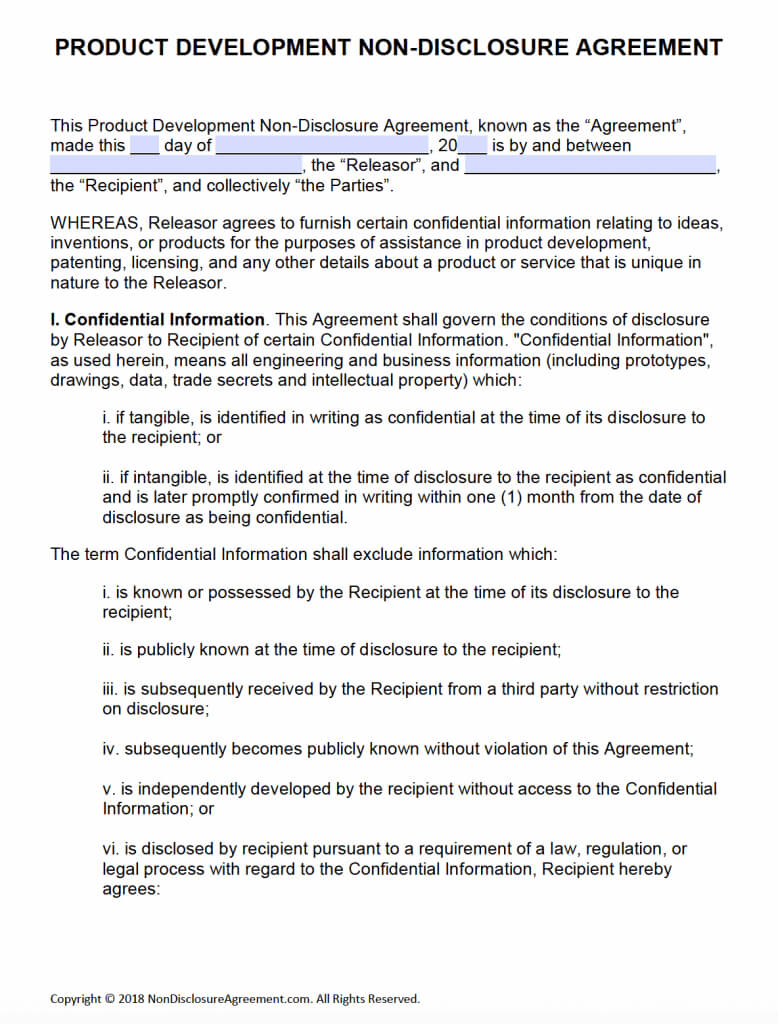 Free Product Development Non Disclosure Agreement (Nda Regarding Nda Template Word Document