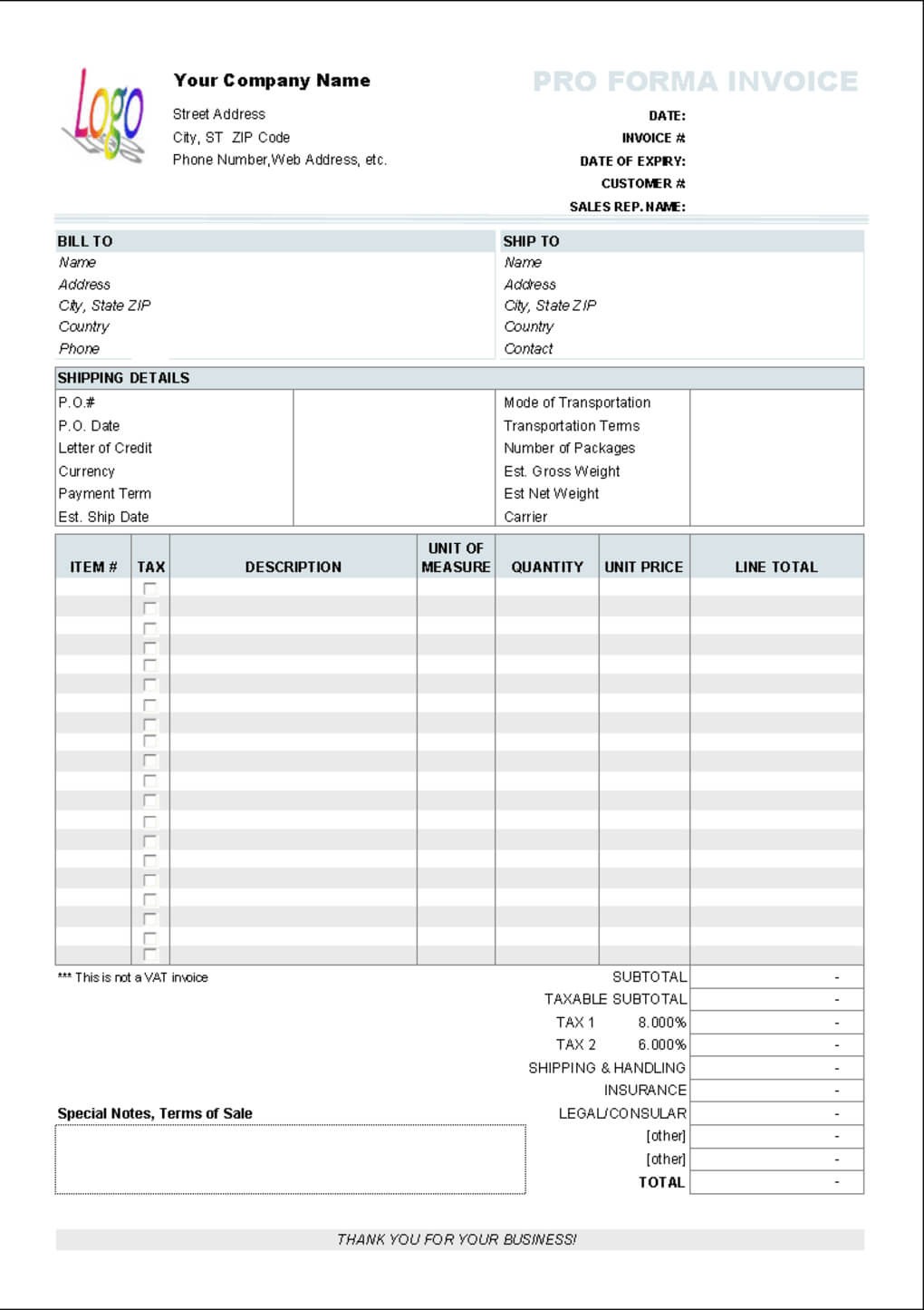 Free Proforma Invoice Template – Download Within Free Proforma Invoice Template Word