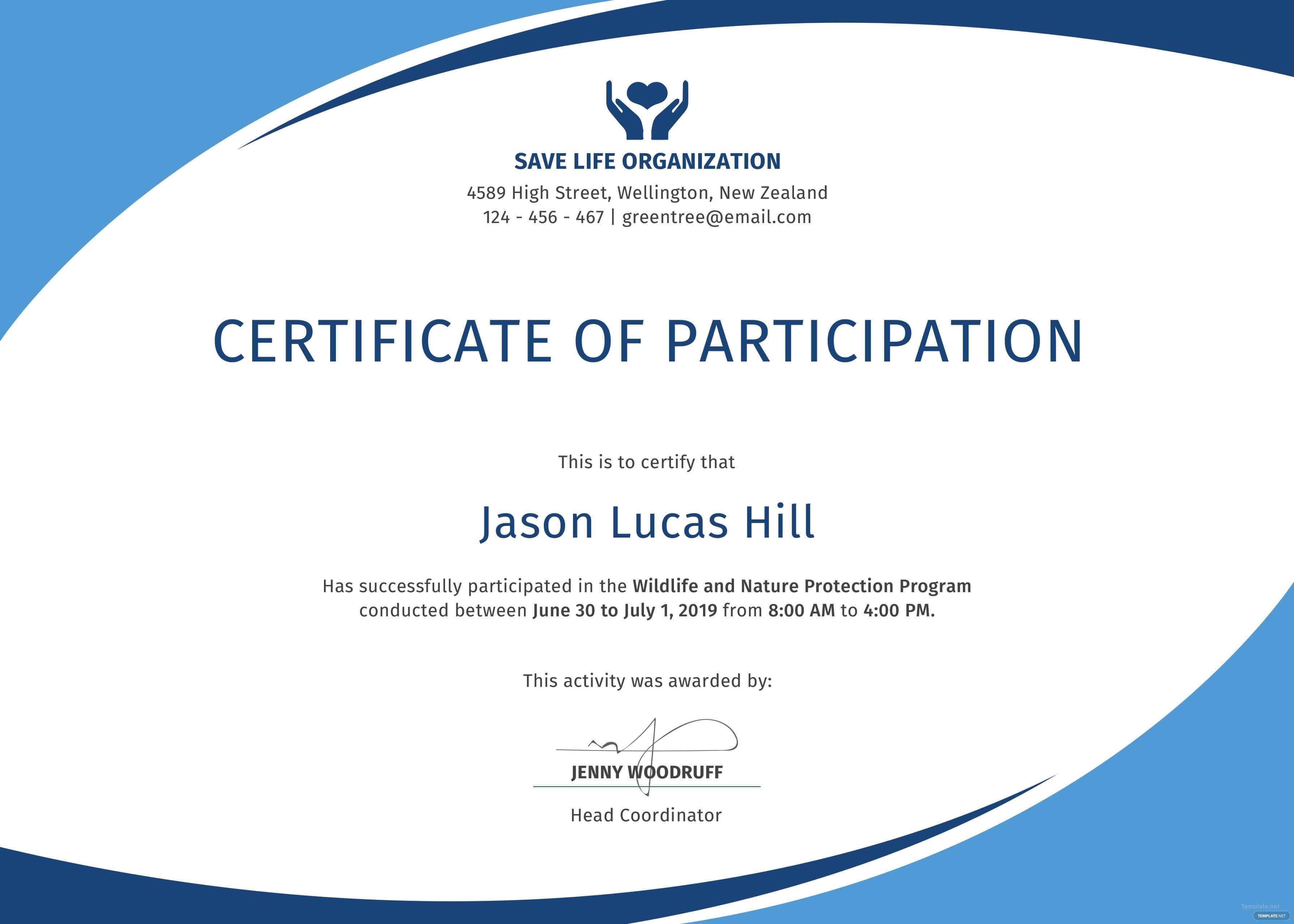 Free Program Participation Certificate Template In Psd, Ms For Certification Of Participation Free Template