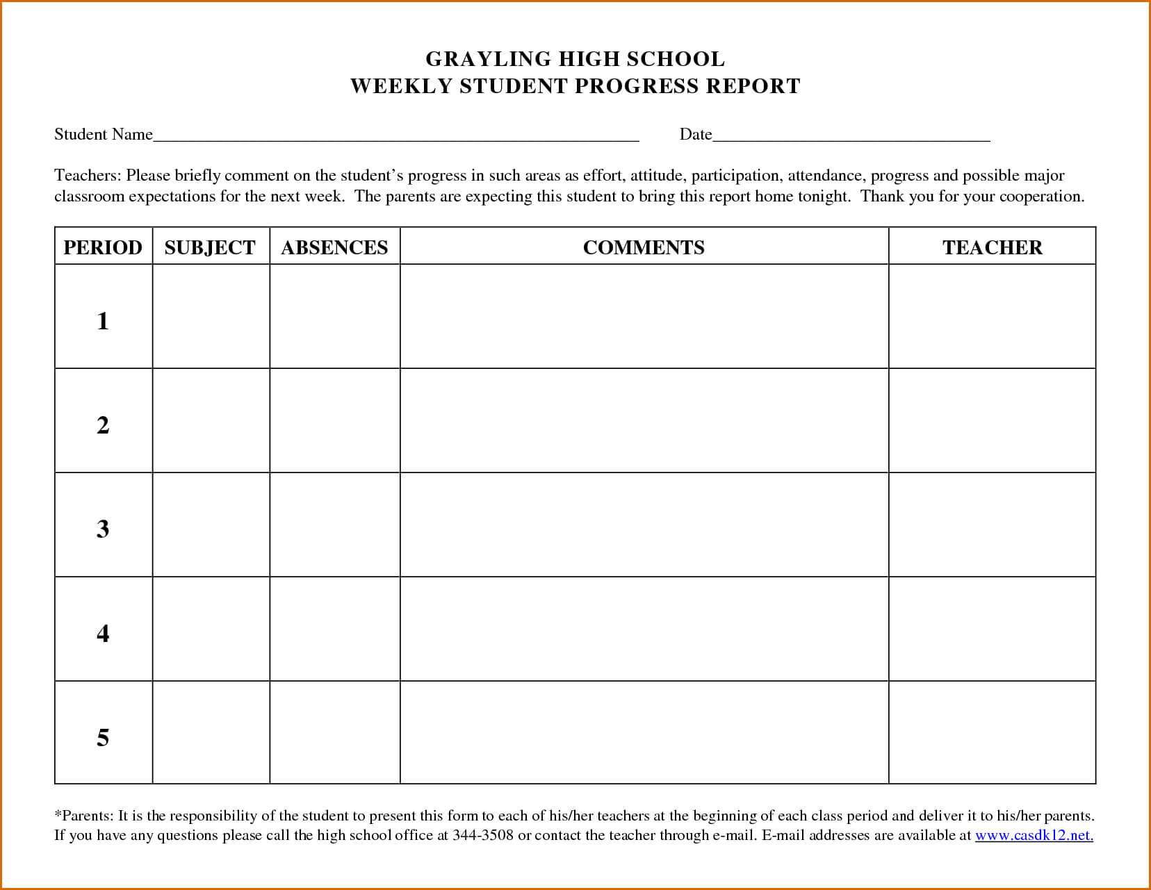 Free Progress Report Template Word School Student Form Inside Progress Report Template Doc