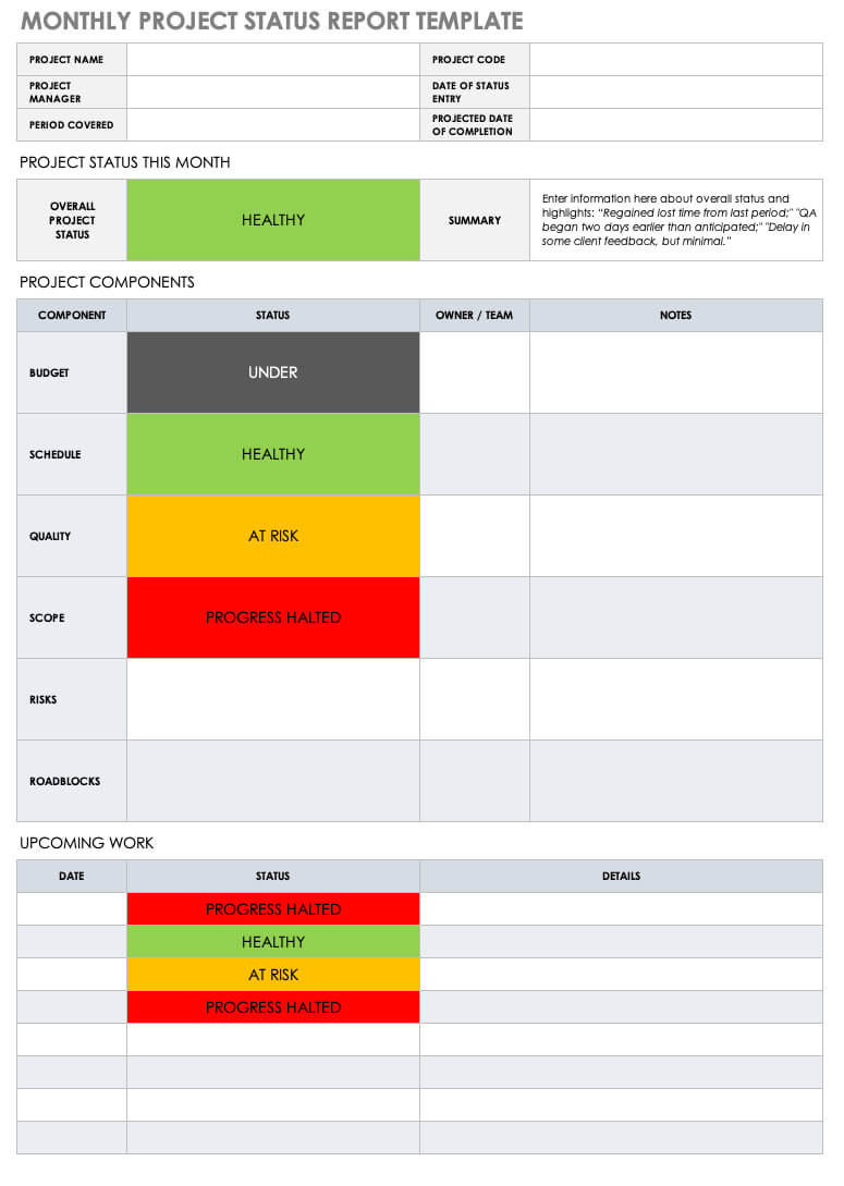 Free Project Report Templates | Smartsheet With Regard To Monthly Project Progress Report Template