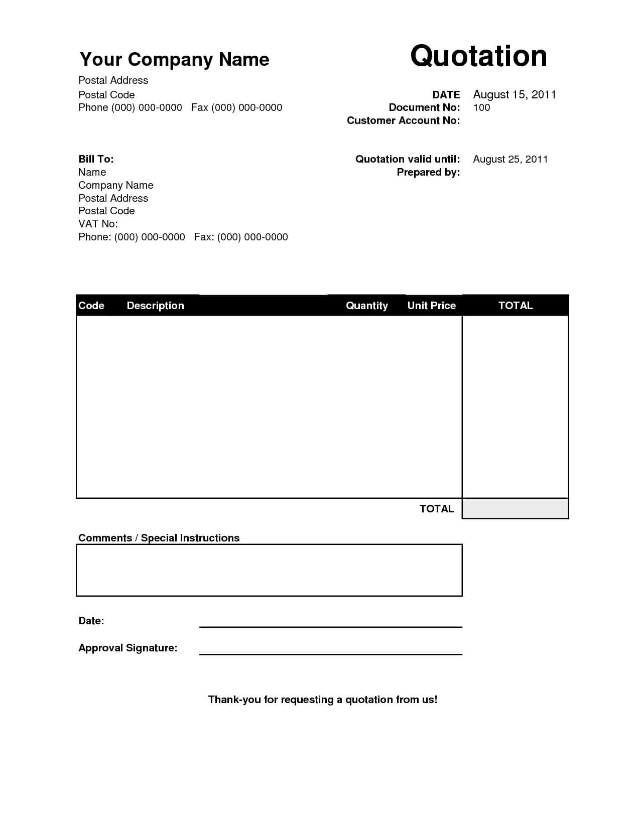 Free Quotation Template | Quotations | Invoice Template Word Regarding Work Estimate Template Word