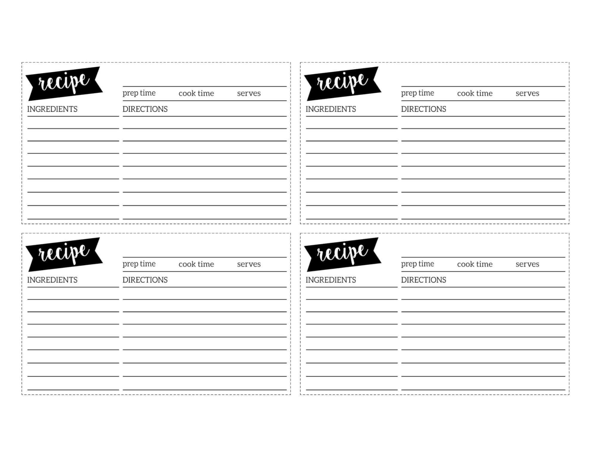 Free Recipe Card Template Printable – Paper Trail Design Intended For Free Templates For Cards Print