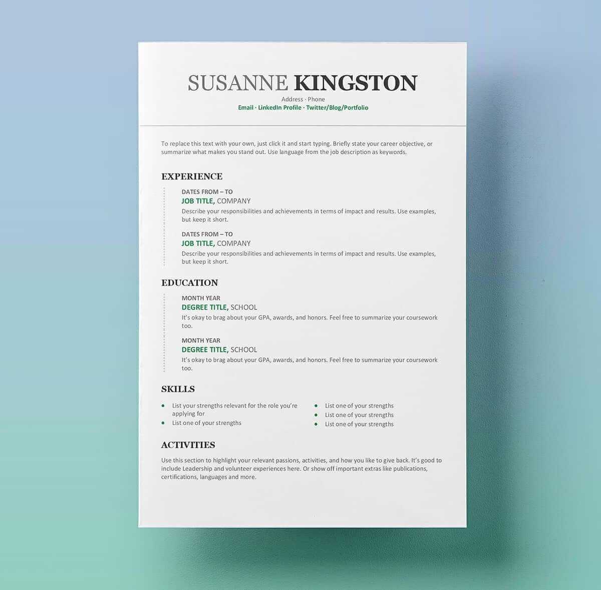 Free Resume Templates For Word: 15 Cv/resume Formats To Download Pertaining To How To Get A Resume Template On Word