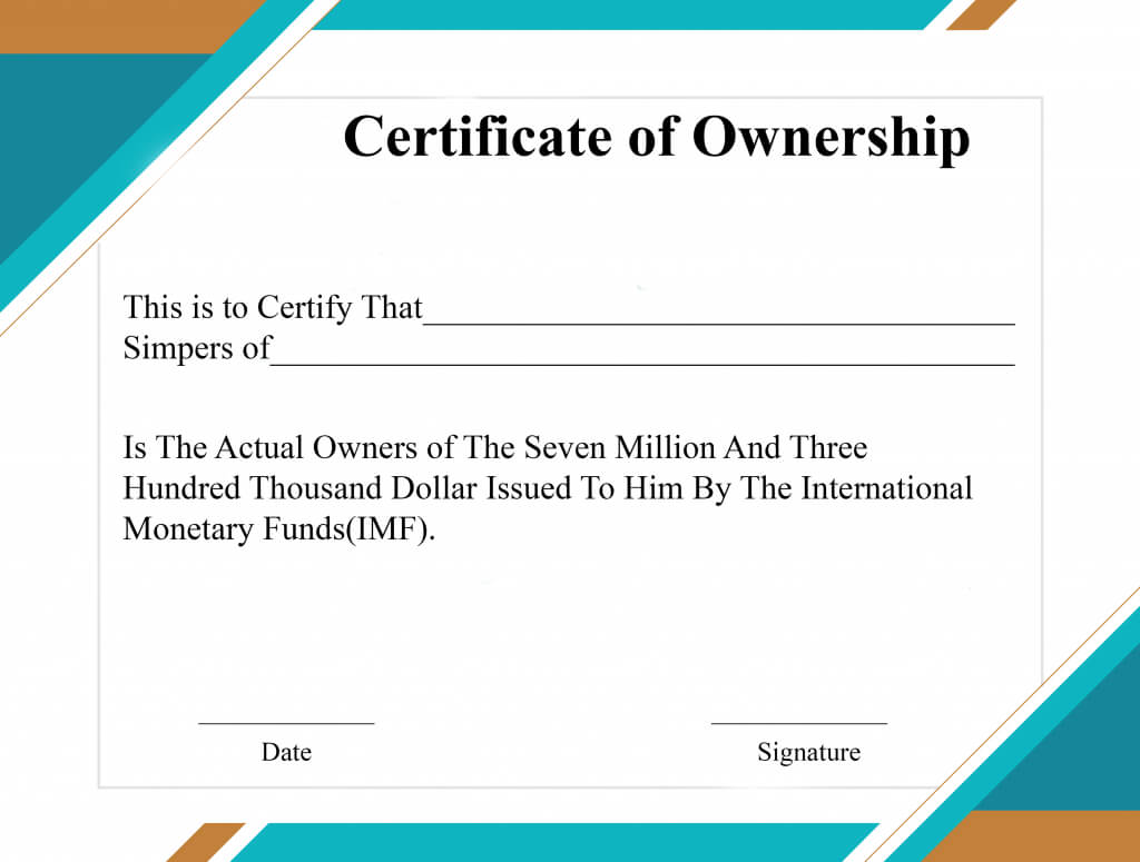 Free Sample Certificate Of Ownership Templates | Certificate Inside Certificate Of Ownership Template