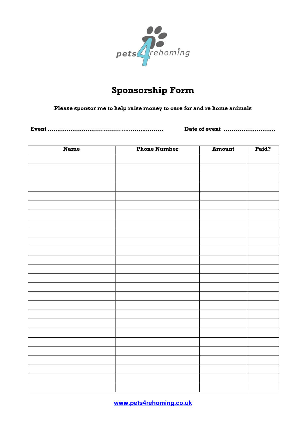 Free Sponsorship Form Template – Oloschurchtp | Flyer With Regard To Blank Sponsorship Form Template