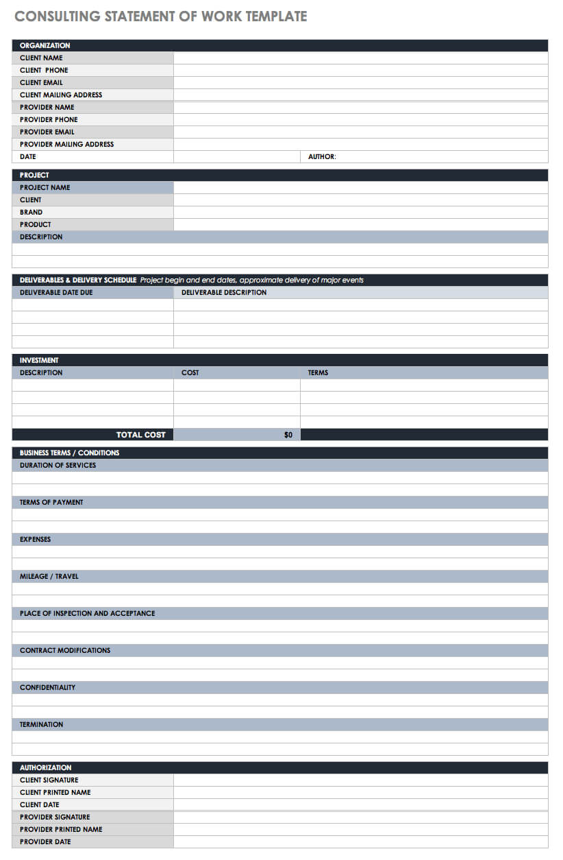 Free Statement Of Work Templates Smartsheet With Regard To Service Review Report Template