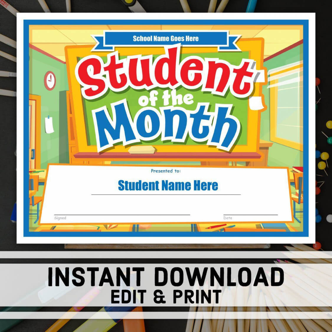 Free Student Of The Month Certificate Instant Download With Regard To Free Printable Student Of The Month Certificate Templates