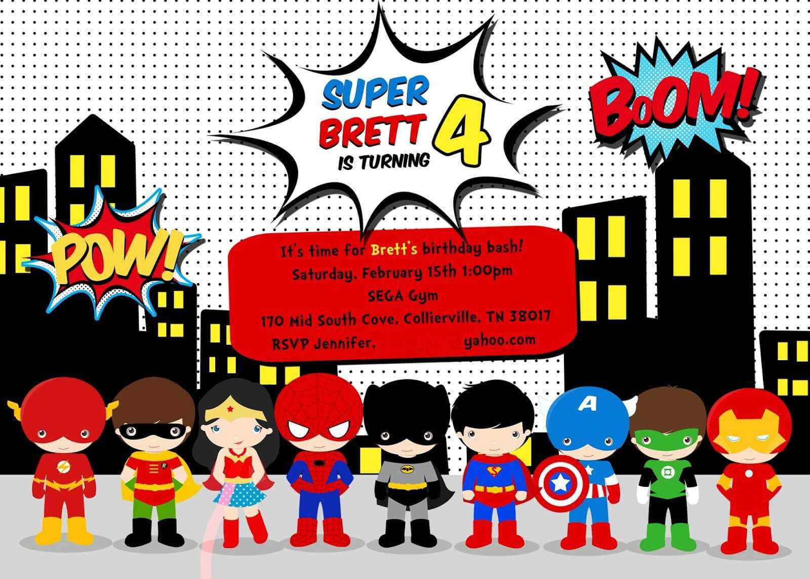 Free Superhero Birthday Party Invitation Templates within Superhero Birthday Card Template