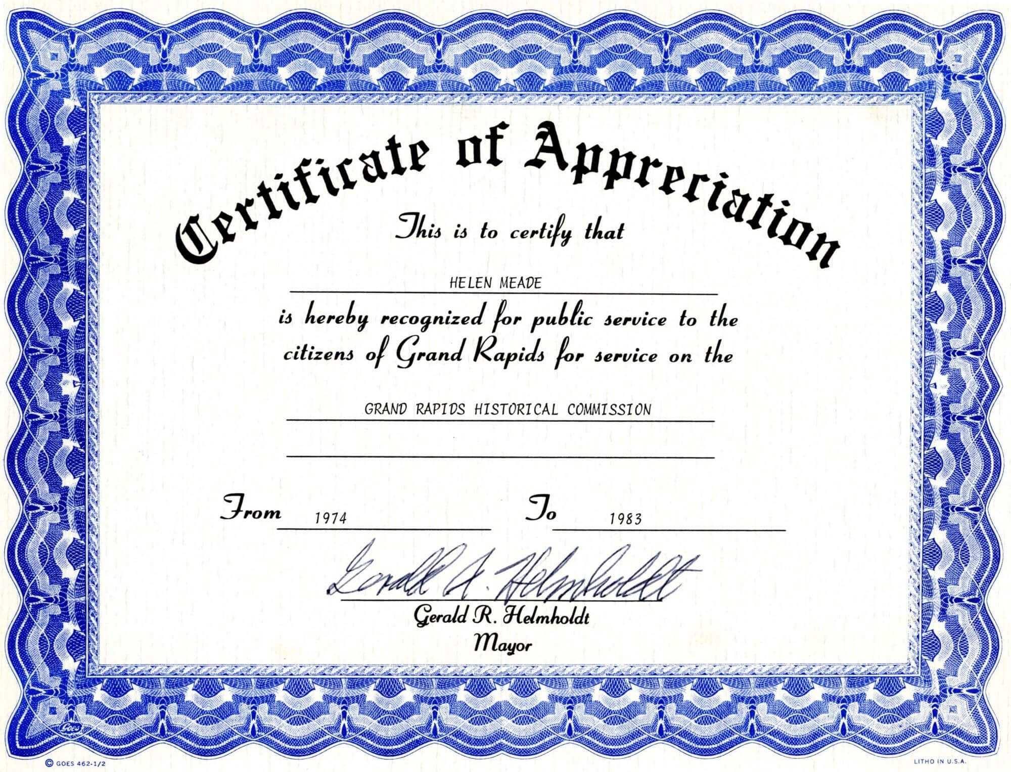 Free Templates For Certificates Of Appreciation | Misc in In Appreciation Certificate Templates