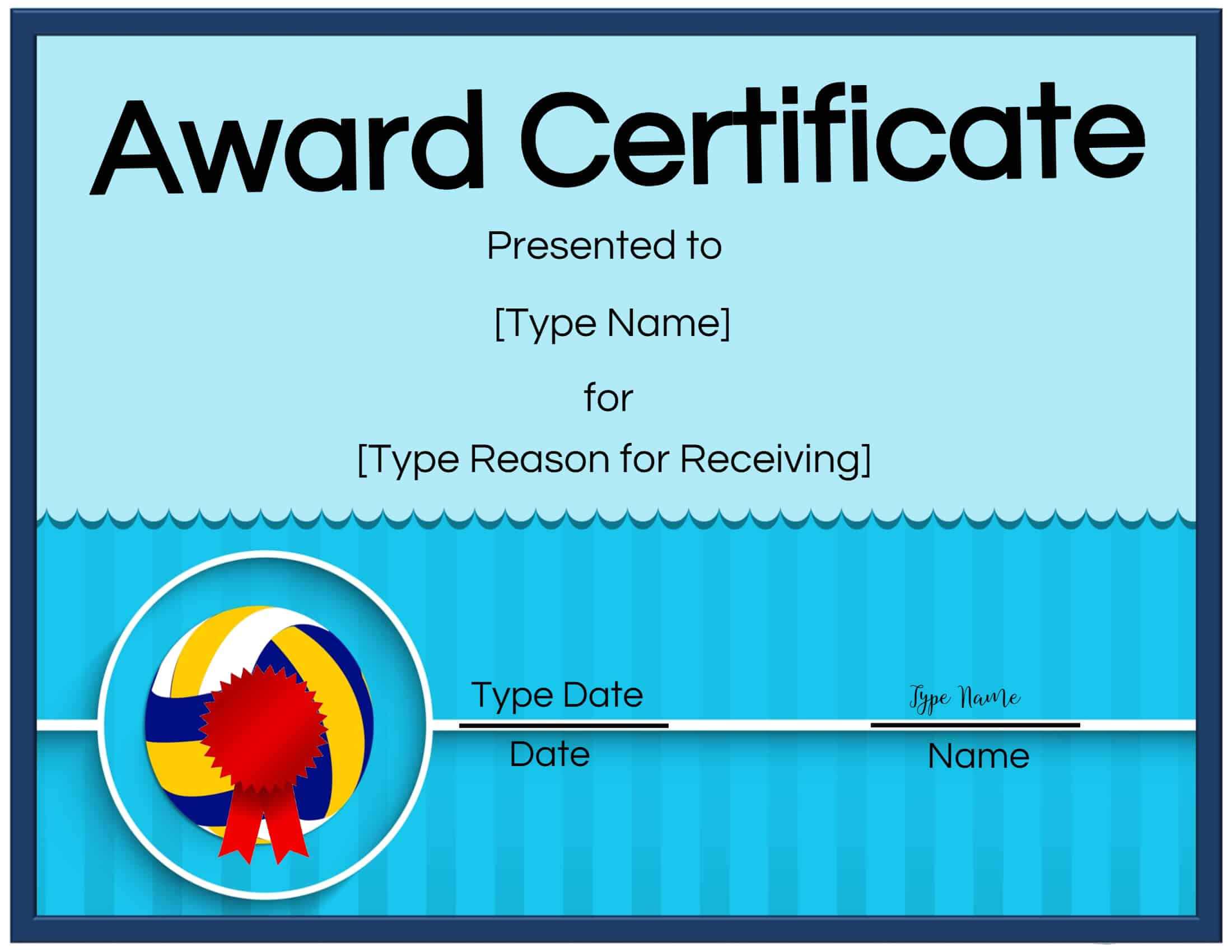 Free Volleyball Certificate | Customize Online & Print In Rugby League Certificate Templates