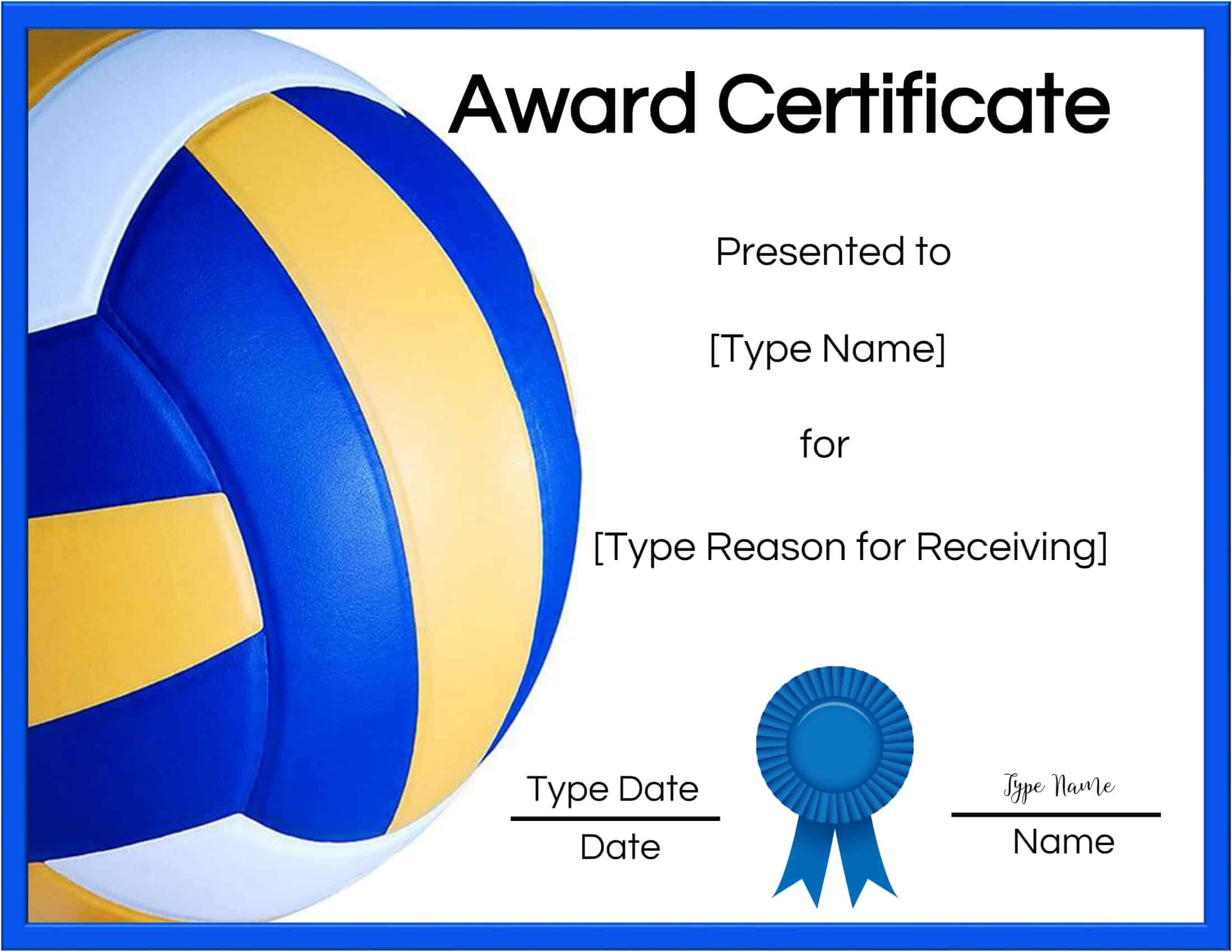 Free Volleyball Certificate | Customize Online & Print Inside Rugby League Certificate Templates