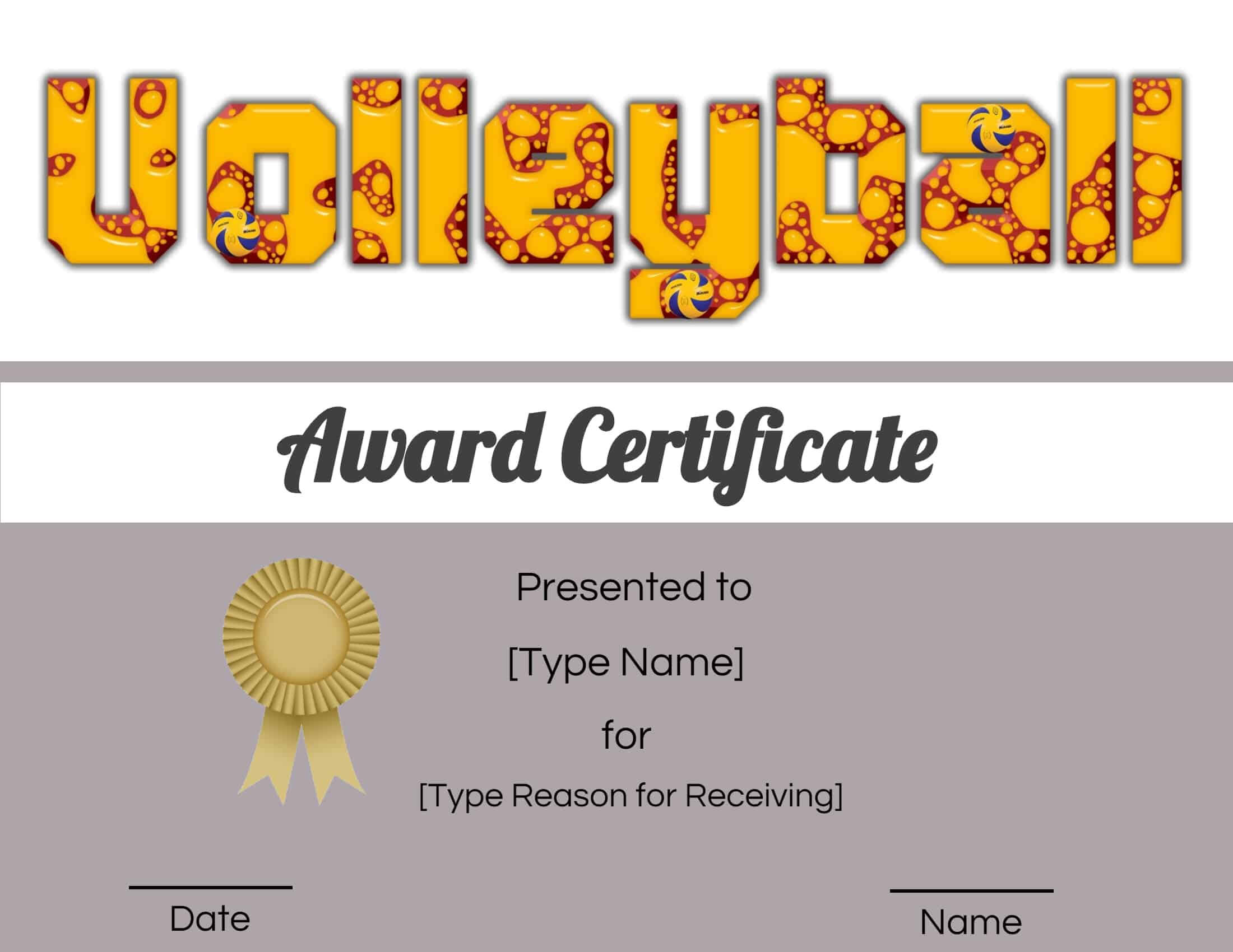 Free Volleyball Certificate | Customize Online & Print Throughout Rugby League Certificate Templates