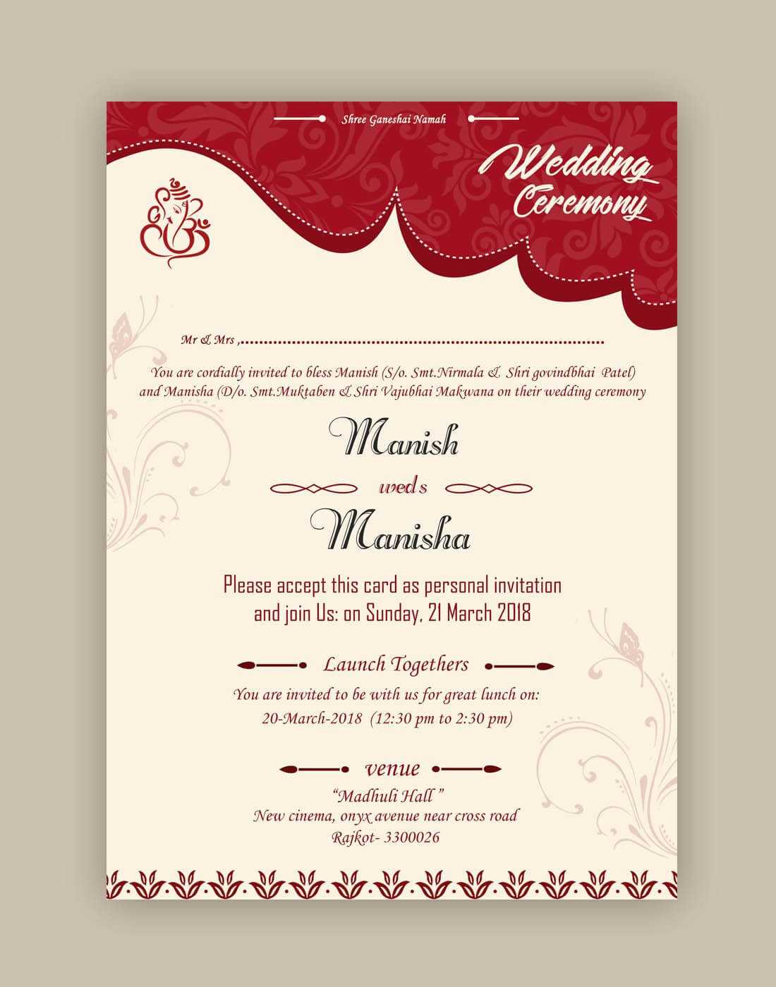 Free Wedding Card Psd Templates | Kankotri Vector Template Regarding Indian Wedding Cards Design Templates