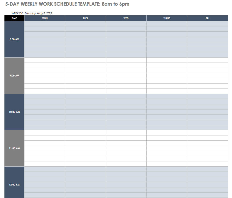 Free Work Schedule Templates For Word And Excel |Smartsheet Within Blank Monthly Work Schedule Template