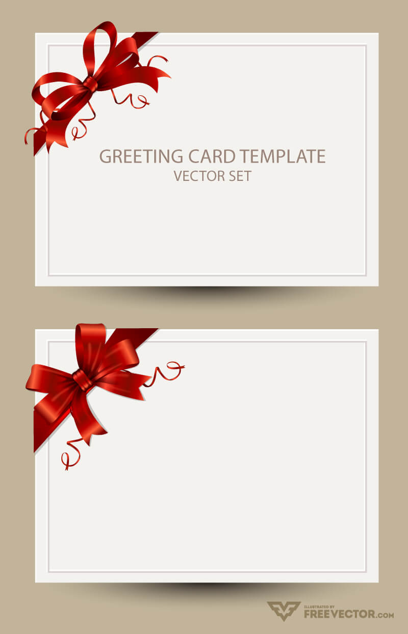 Freebie: Greeting Card Templates With Red Bow – Ai, Eps, Psd In Greeting Card Layout Templates