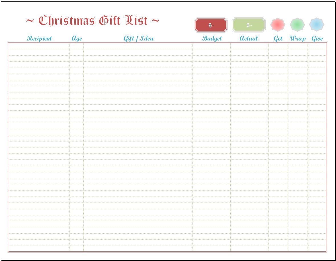 Freele Card Christmas List Templates Template Checklist Throughout Christmas Card List Template