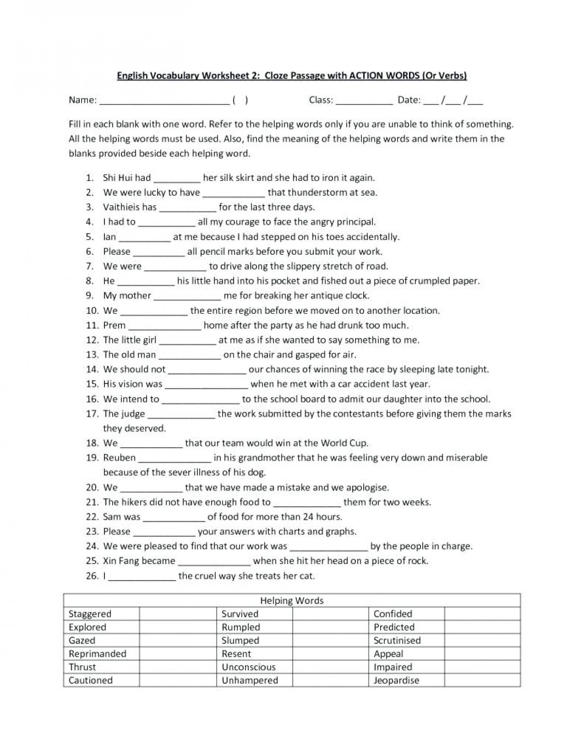 Frightening 4Th Grade Vocabulary Words And Definitions With Regard To Vocabulary Words Worksheet Template