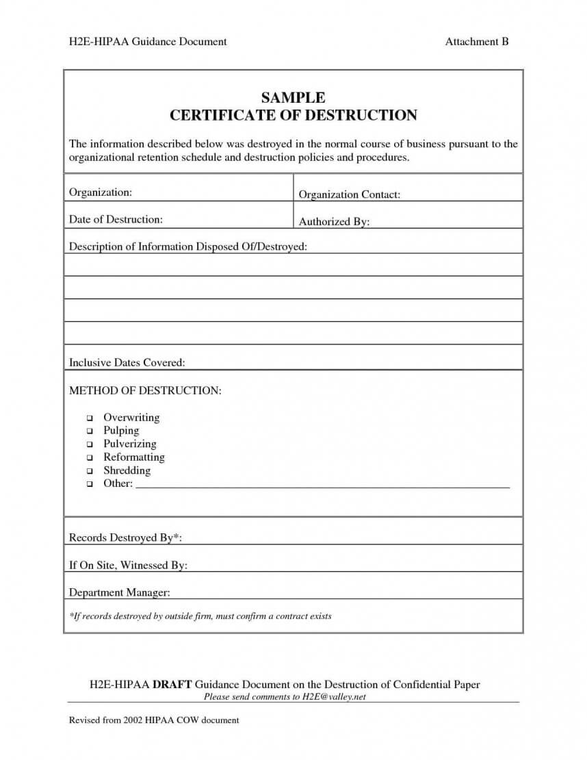 Frightening Certificate Of Destruction Template Ideas Within Hard Drive Destruction Certificate Template