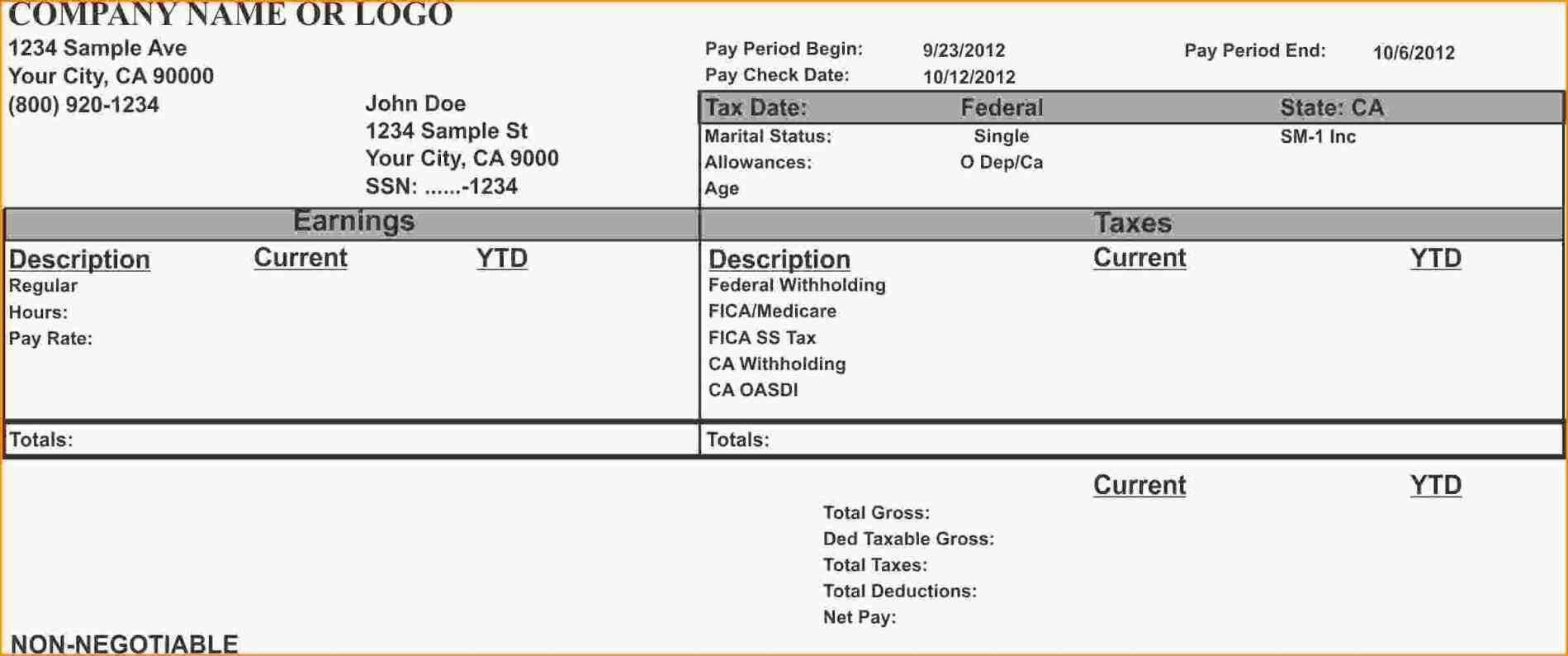 From Calculate Pay Stub Template Word Employee Payroll And With Blank Pay Stub Template Word
