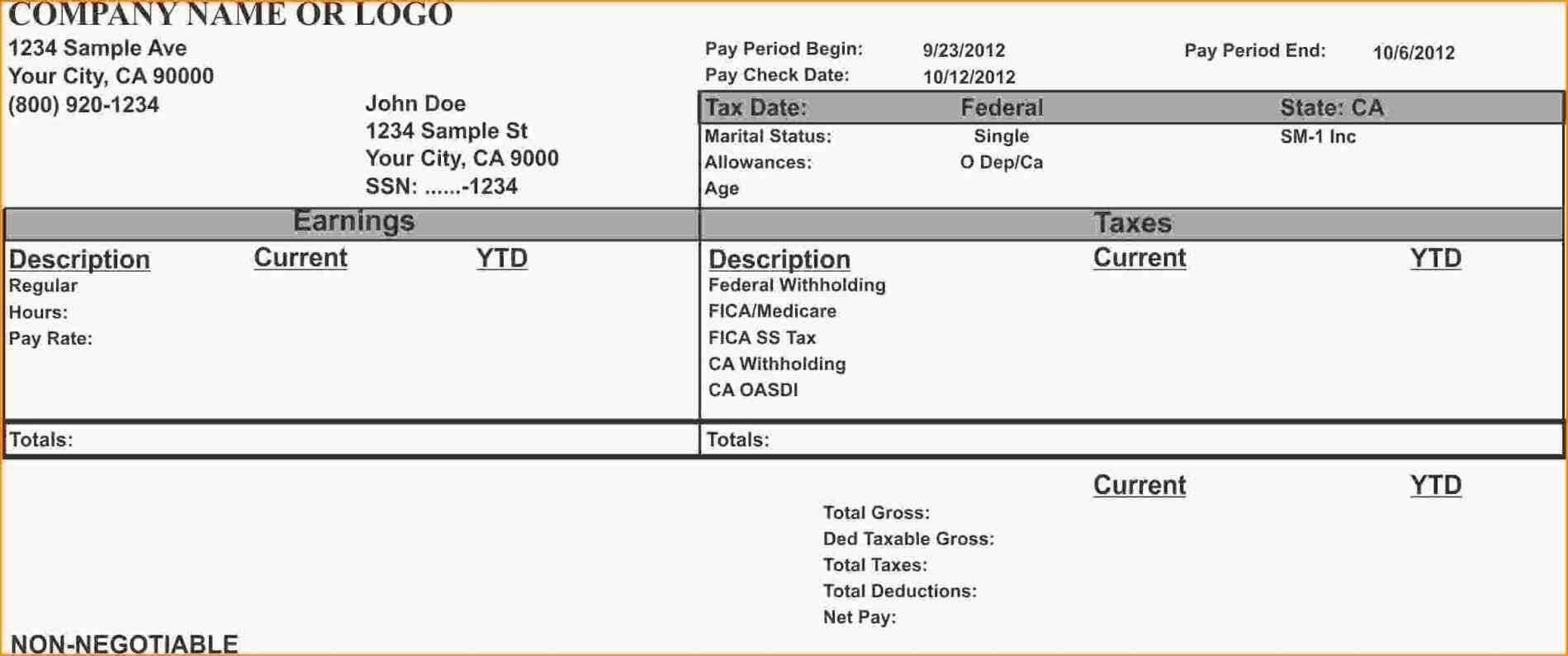 From Calculate Pay Stub Template Word Employee Payroll And With Regard To Pay Stub Template Word Document