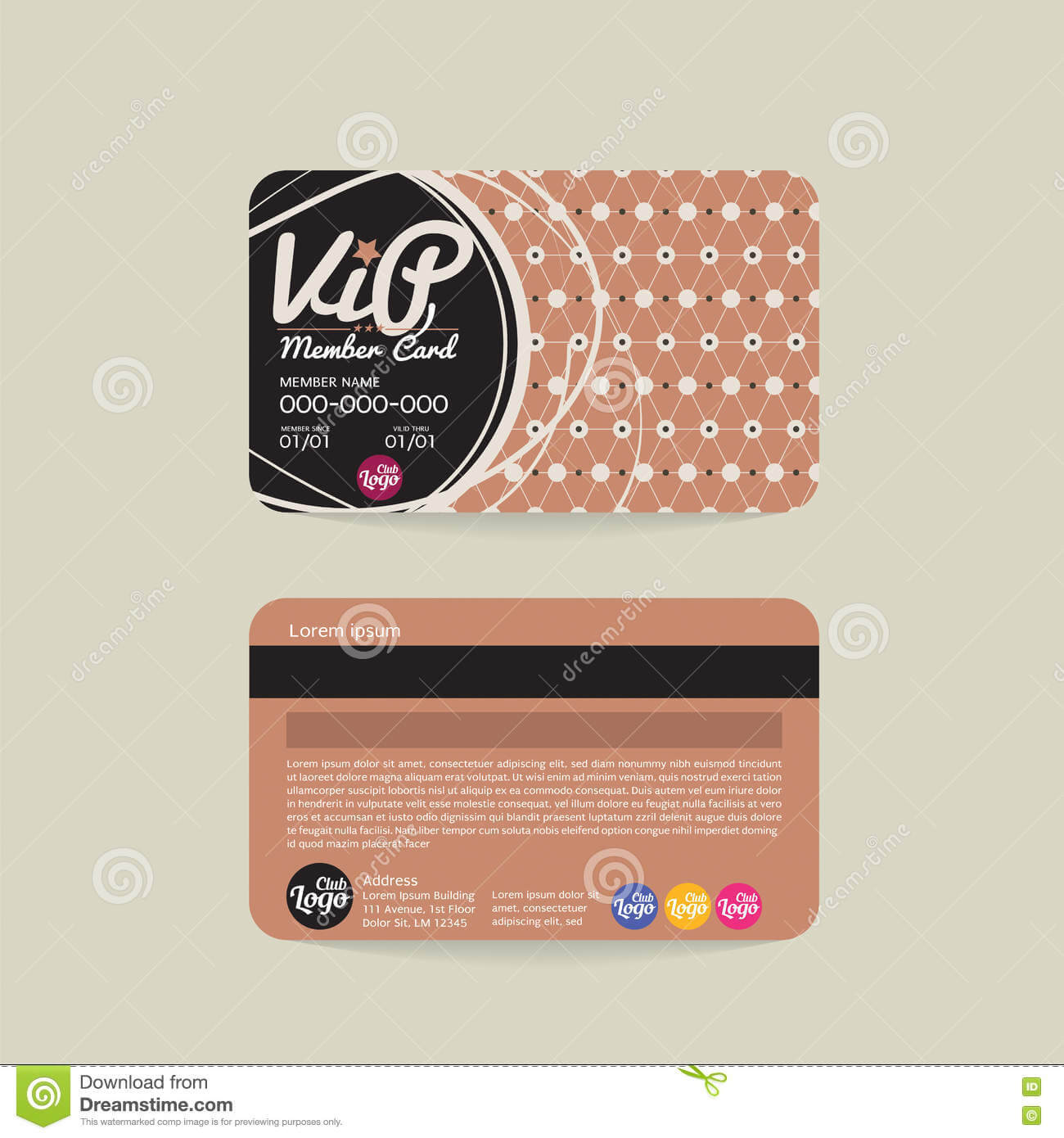Front And Back Vip Member Card Template. Stock Vector Throughout Membership Card Template Free