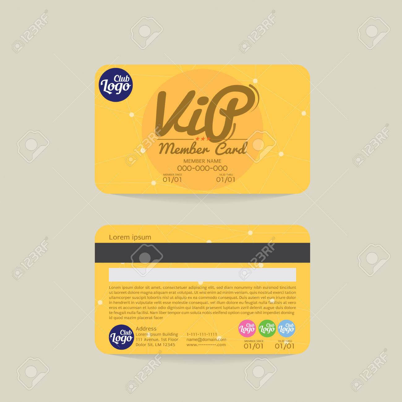 Front And Back Vip Member Card Template Vector Illustration Intended For Membership Card Template Free