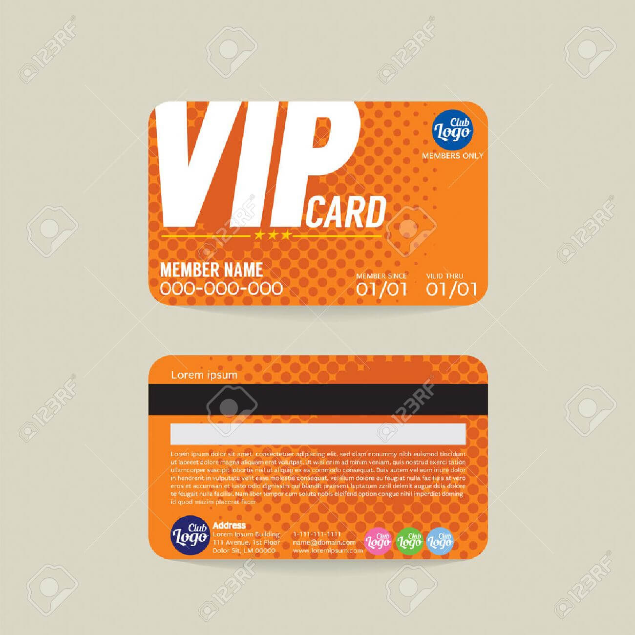 Front And Back Vip Member Card Template Vector Illustration Within Membership Card Template Free