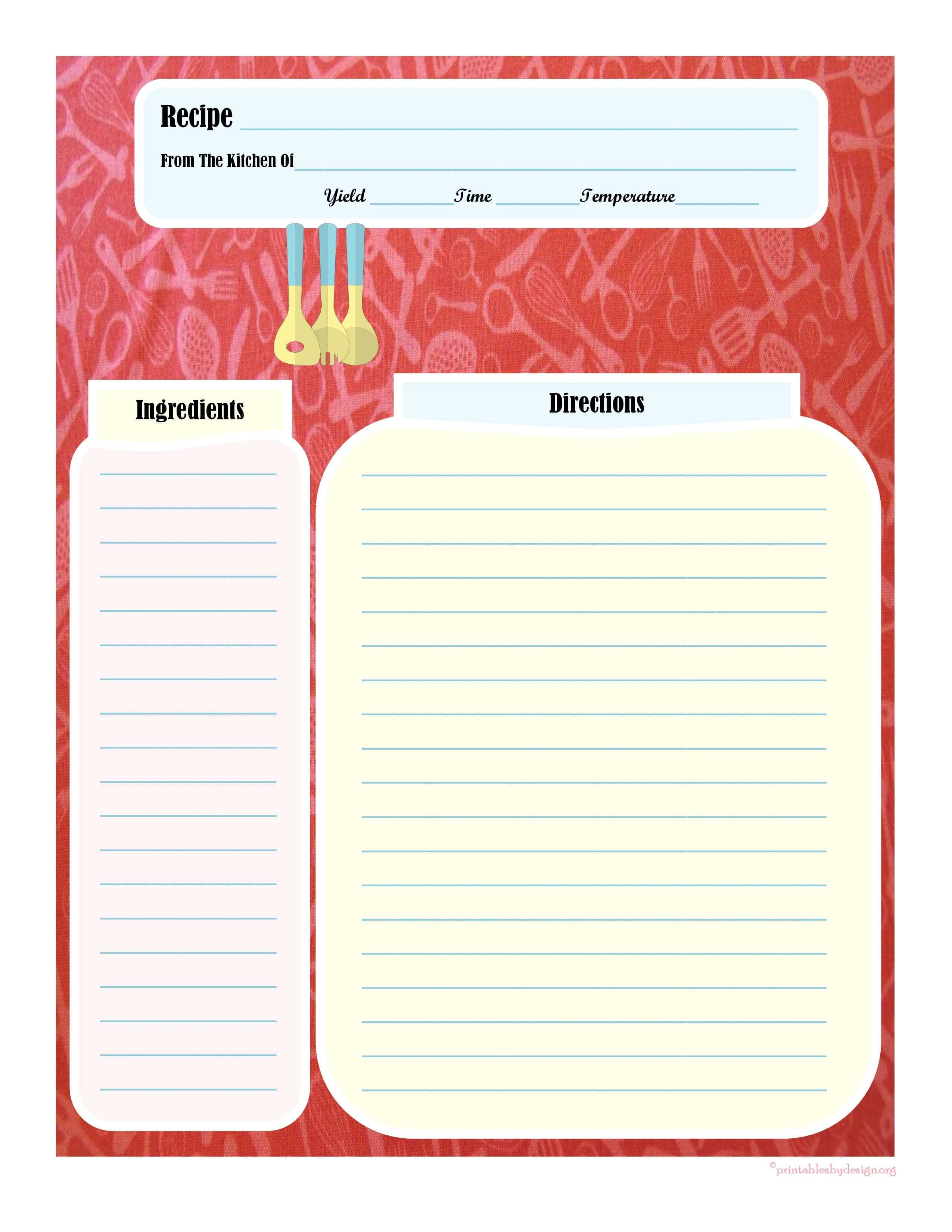 Full Page Recipe Card | Printable Recipe Cards | Cookbook With Regard To Recipe Card Design Template