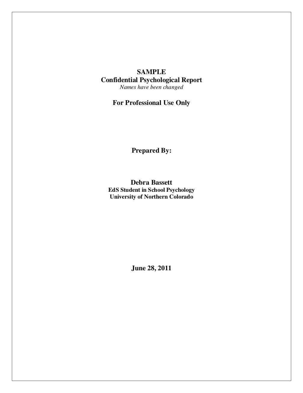 Full Psychological Report.sampledebrajean333 Via for School Psychologist Report Template