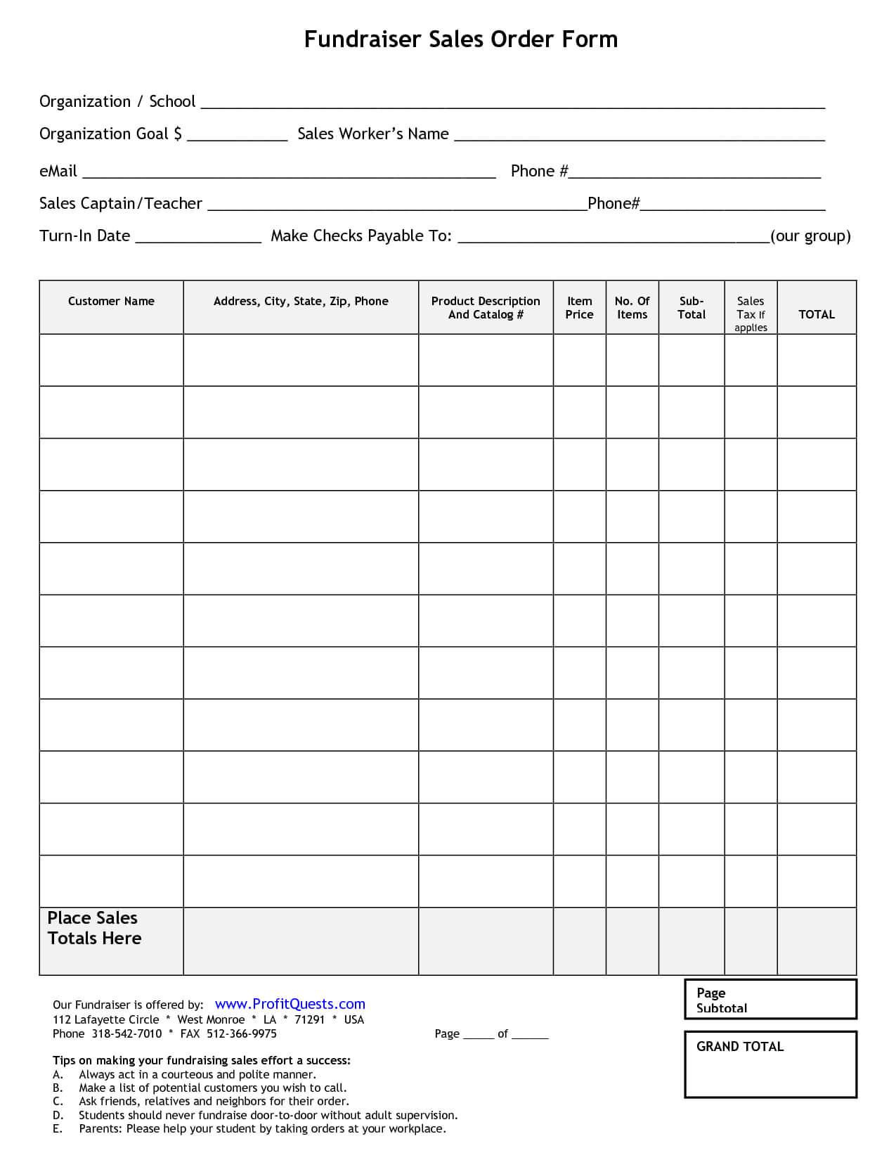 Fundraiser Order Form | Fundraiser Order Form Template Pertaining To Blank Fundraiser Order Form Template