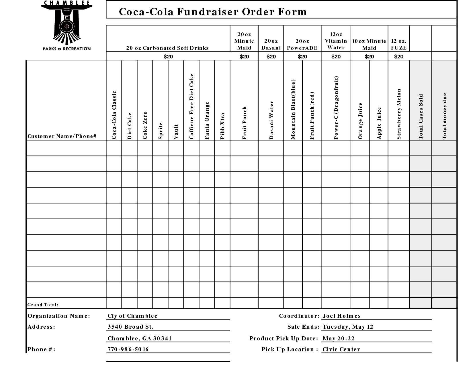 Fundraiser Order Form Templates – Word Excel Pdf Formats With Regard To Blank Fundraiser Order Form Template
