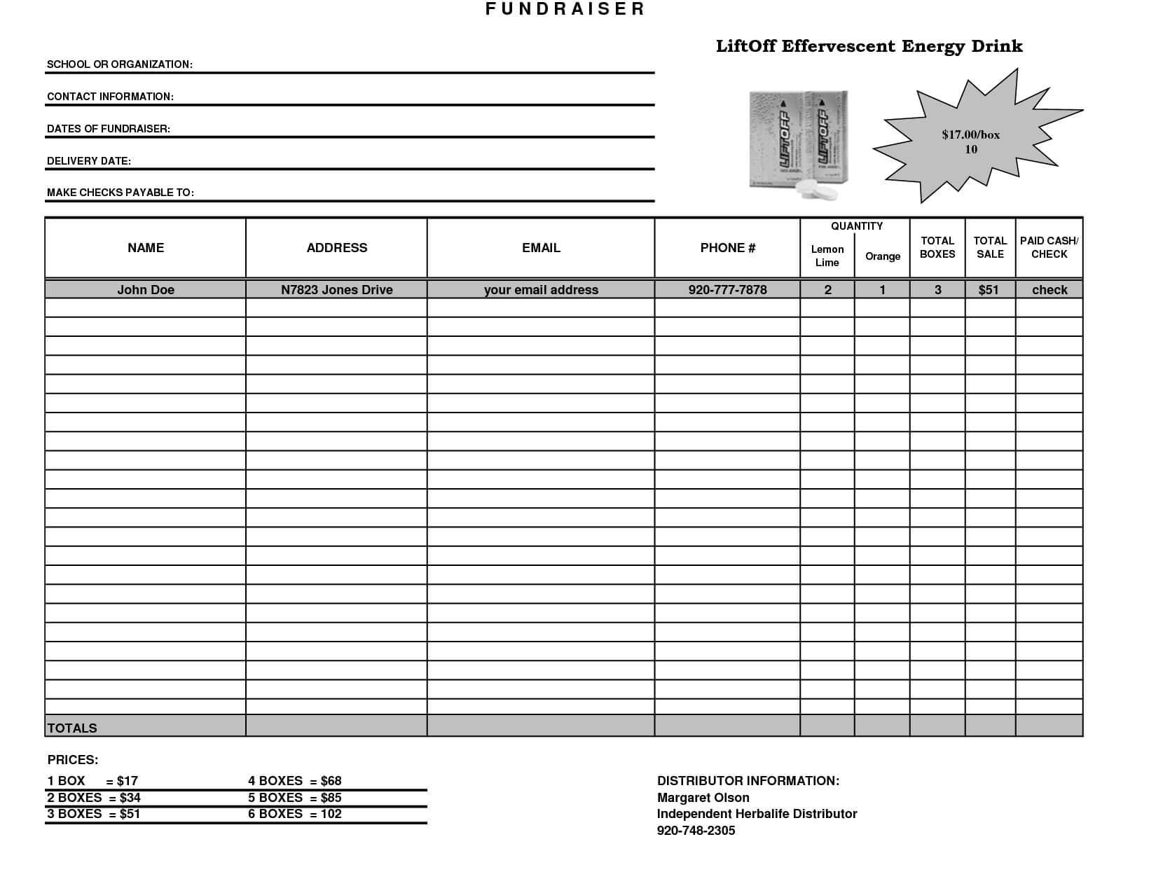 Fundraiser Template Excel Fundraiser Order Form Template throughout Fundraising Report Template