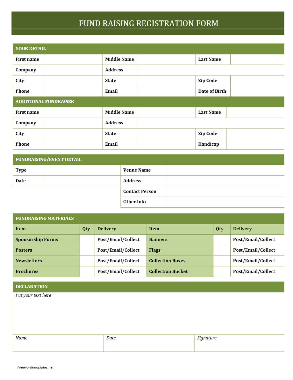 Fundraising Registration Form For Registration Form Template Word Free