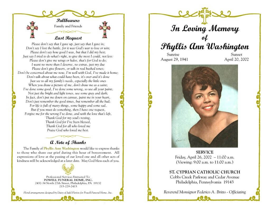 Funeral Program Template Sample Free Loving Memory Templates Throughout In Memory Cards Templates