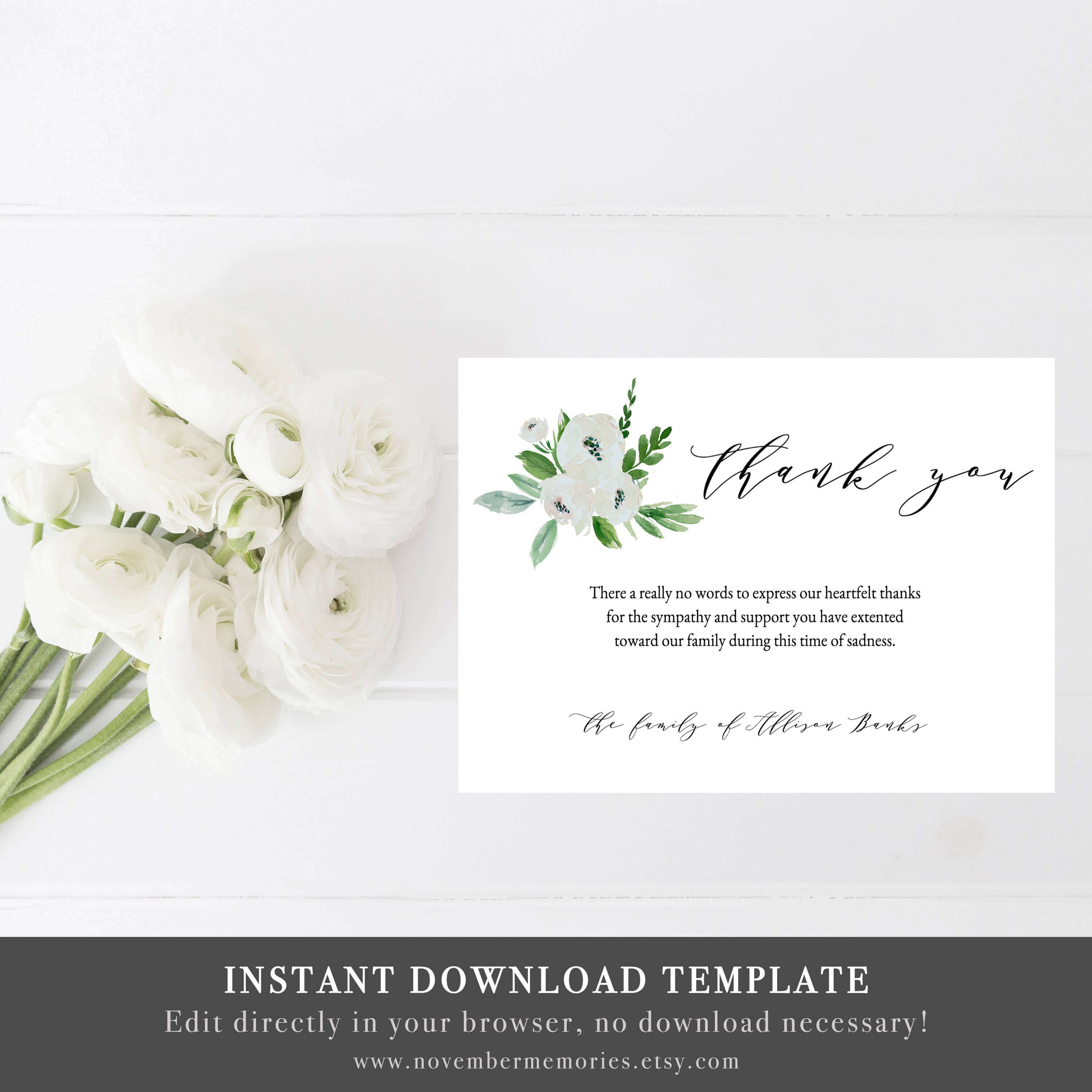Funeral Thank You Cards Sympathy Thank You Cards Memorial Thank You Card  Thank You Notes Sympathy Card Printable Sympathy Card Mother Floral Within Sympathy Card Template