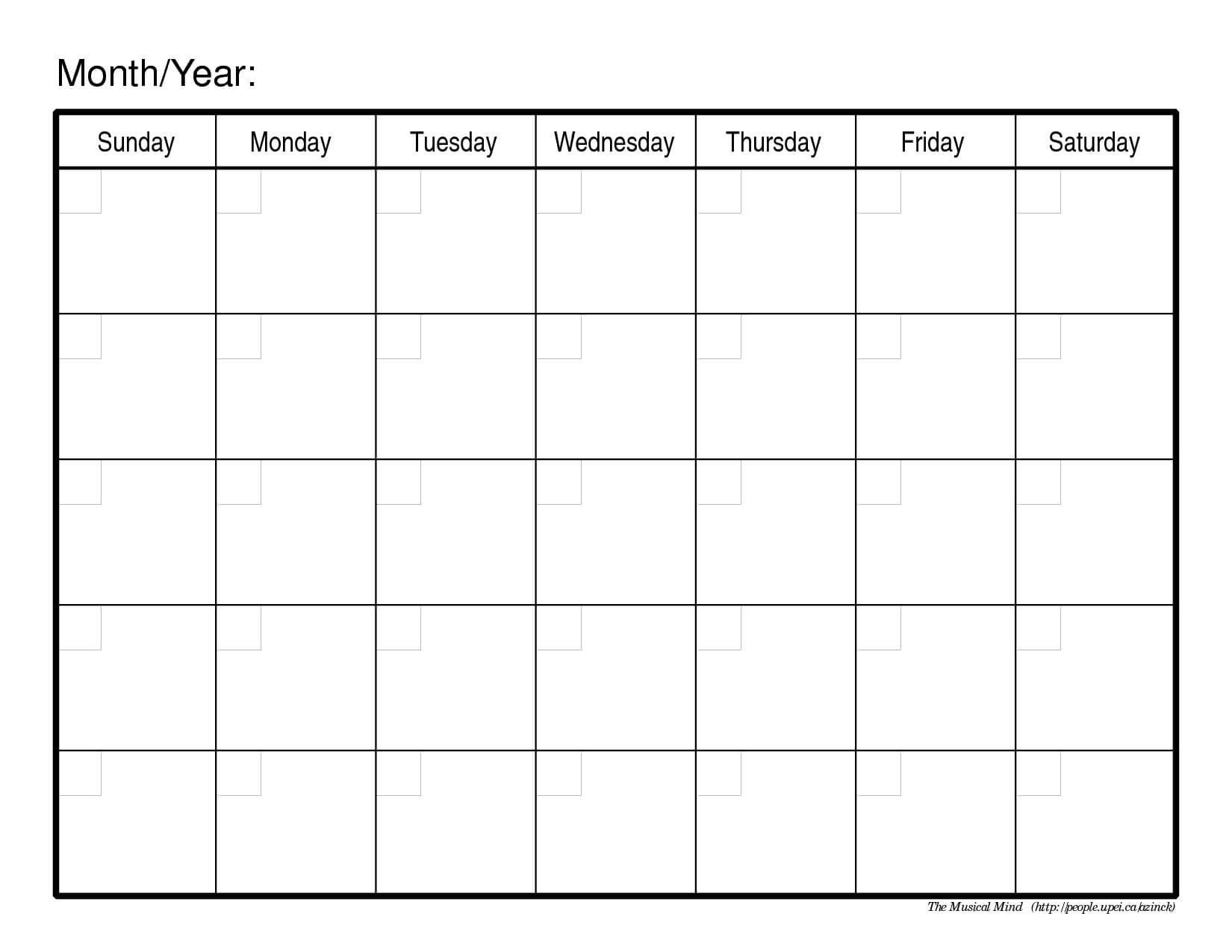 Generic Monthly Calendar Template Word Turamansiondelrioco In Blank One Month Calendar Template