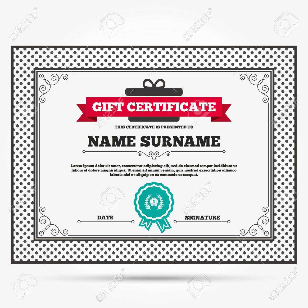 Gift Certificate. First Place Award Sign Icon. Prize For Winner.. For First Place Certificate Template