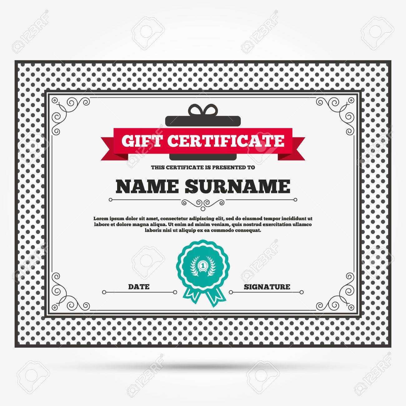 Gift Certificate. First Place Award Sign Icon. Prize For Winner.. For First Place Certificate Template