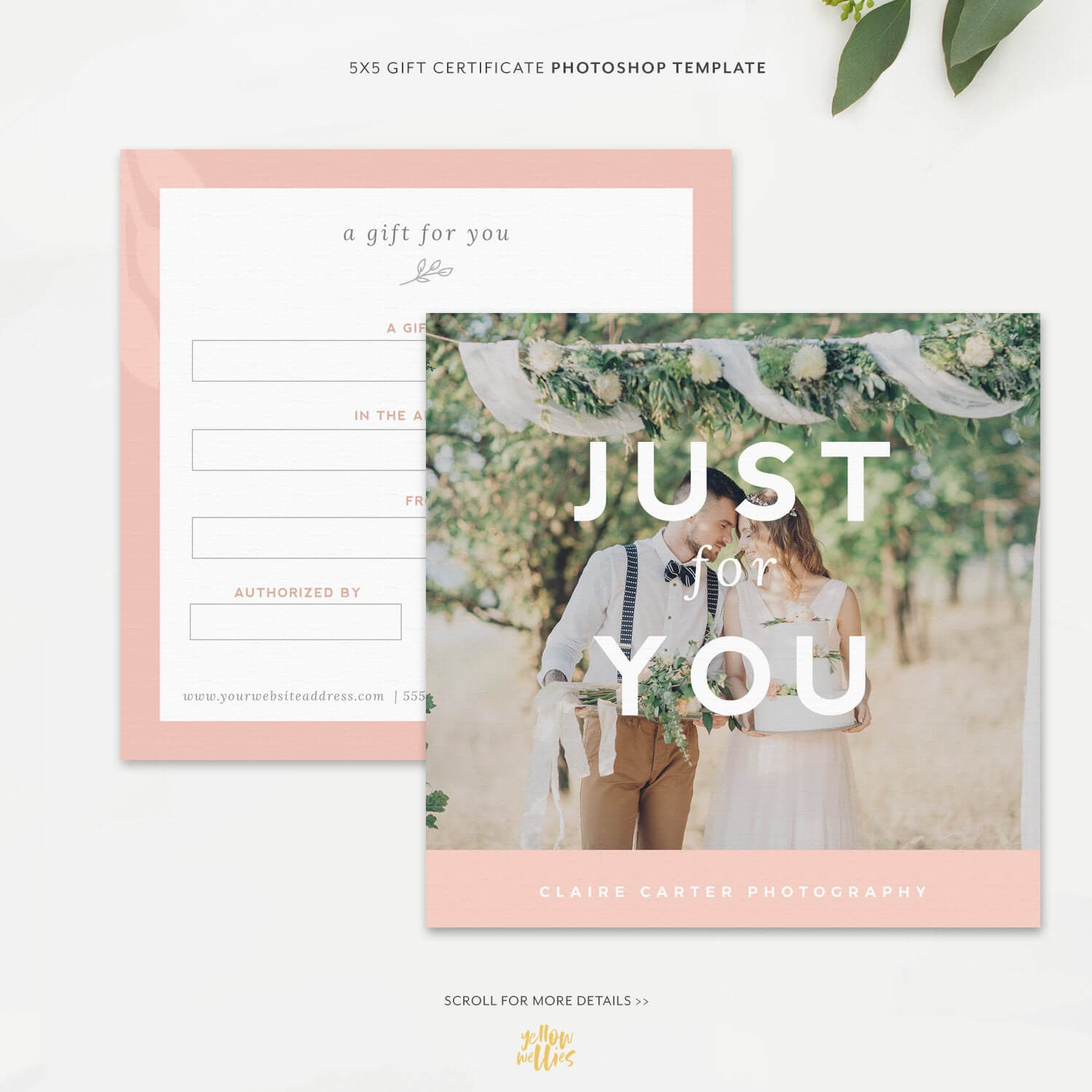 Gift Certificate Template For Photographers Or Small Businesses | Gift Card  Photoshop Template | Marketing Template Throughout Small Certificate Template
