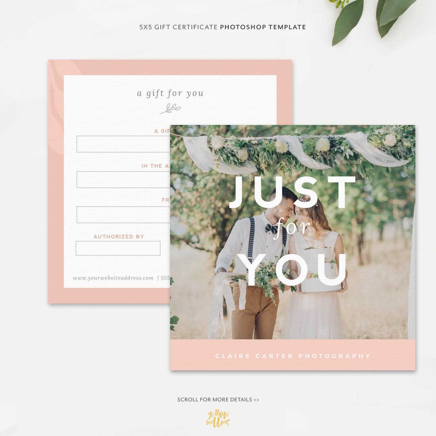 Gift Certificate Template For Photographers Or Small Businesses | Gift Card  Photoshop Template | Marketing Template Throughout Small Certificate Template