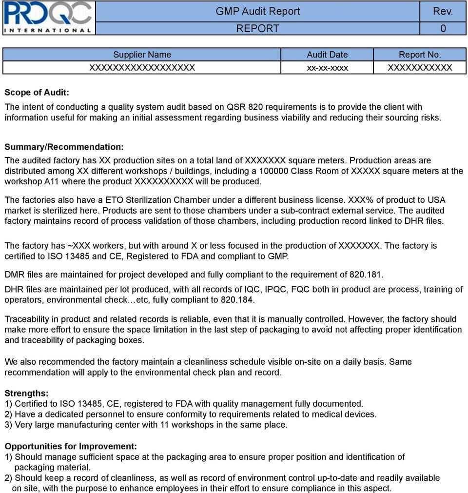 Gmp Audit Report. * Example Report * - Pdf With Gmp Audit Report Template