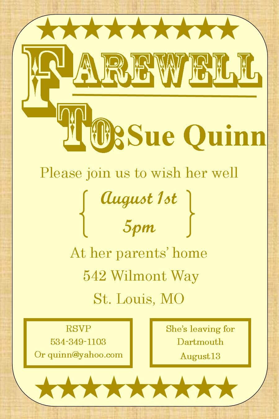 Going Away Party Invitations – Farewell Burlap | Farewell In Farewell Invitation Card Template