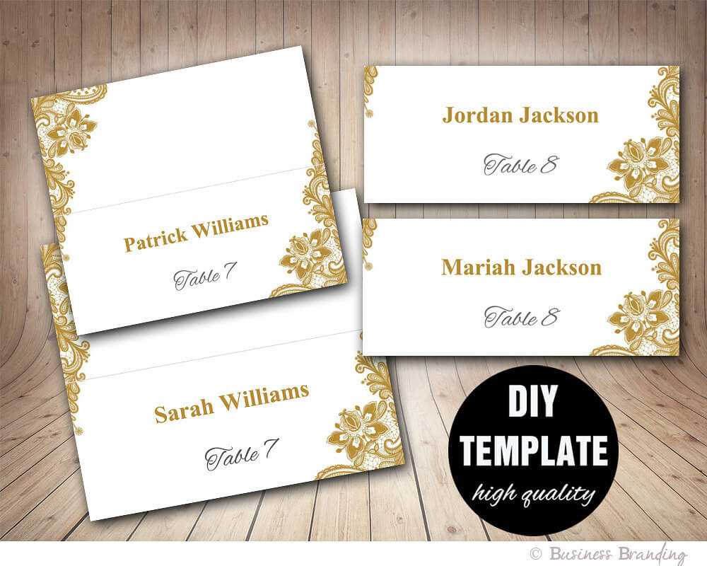 Gold Lace Wedding Place Cards Template Foldover, Diy Gold Place Card,  Instant Download,gold And Silver Printable Wedding Seating Placecards Inside Fold Over Place Card Template