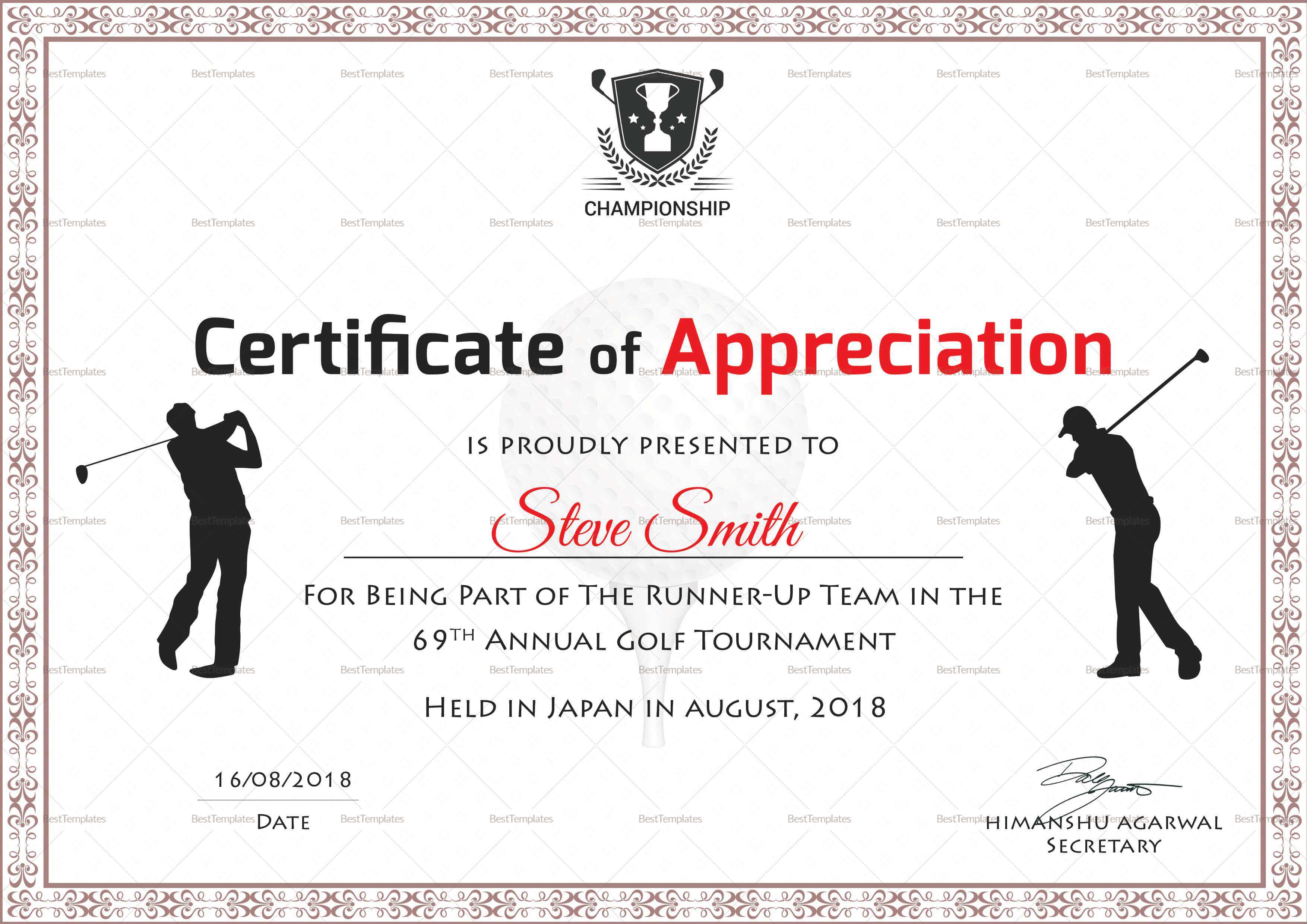 Golf Appreciation Certificate Template For Golf Certificate Templates For Word