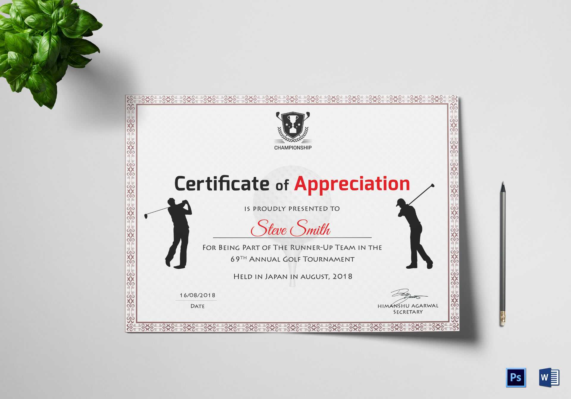 Golf Appreciation Certificate Template With Golf Certificate Templates For Word